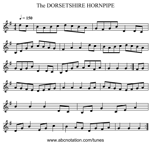DORSETSHIRE HORNPIPE, The - staff notation