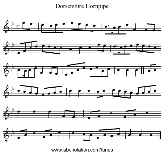 Dorsetshire Hornpipe - staff notation