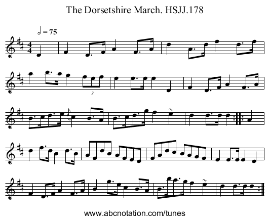 Dorsetshire March. HSJJ.178, The - staff notation