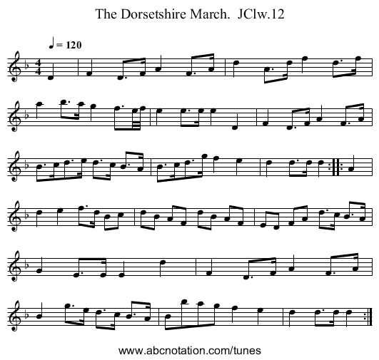 Dorsetshire March.  JClw.12, The - staff notation