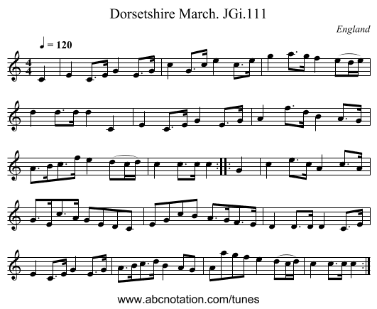 Dorsetshire March. JGi.111 - staff notation