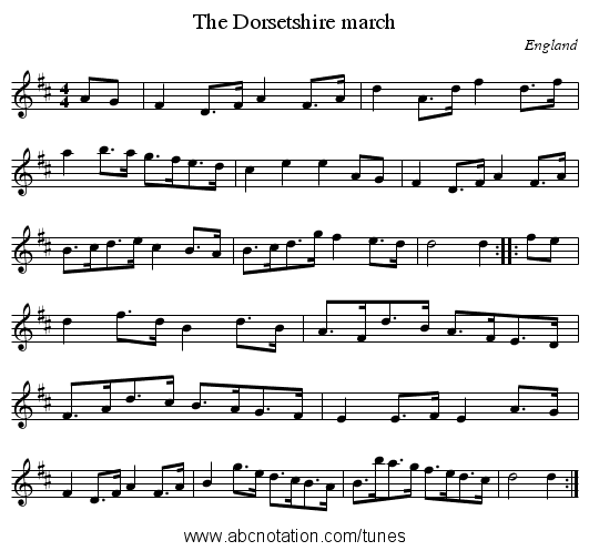 Dorsetshire march, The - staff notation