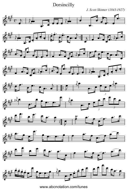 Dorsincilly - staff notation