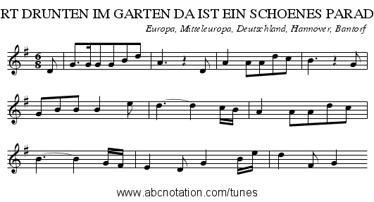DORT DRUNTEN IM GARTEN DA IST EIN SCHOENES PARADIES - staff notation