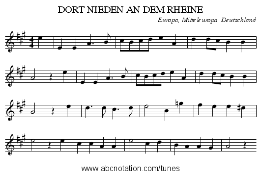 DORT NIEDEN AN DEM RHEINE - staff notation