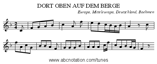 DORT OBEN AUF DEM BERGE - staff notation