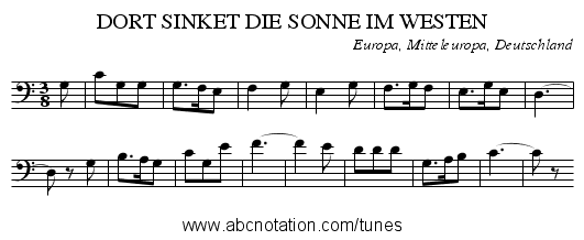 DORT SINKET DIE SONNE IM WESTEN - staff notation