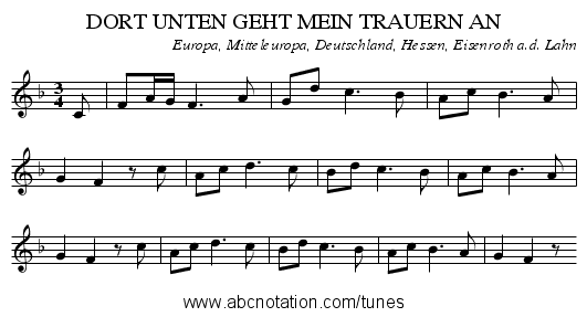 DORT UNTEN GEHT MEIN TRAUERN AN - staff notation