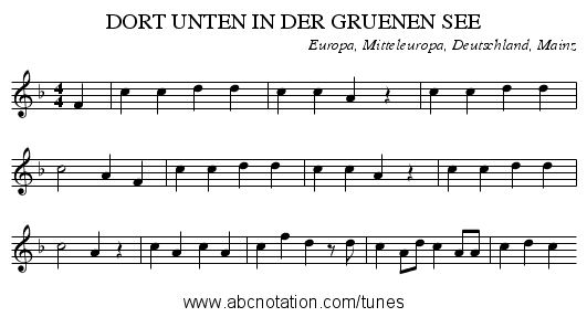 DORT UNTEN IN DER GRUENEN SEE - staff notation