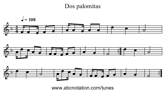 Dos palomitas - staff notation