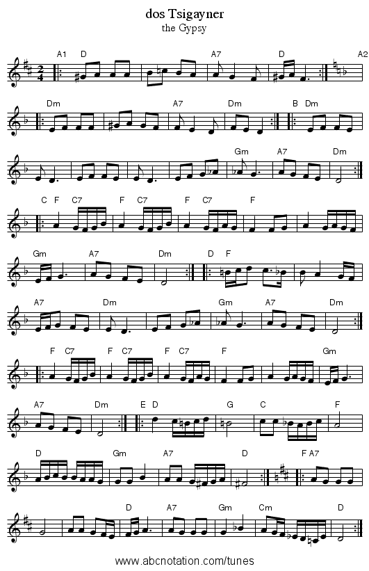 dos Tsigayner - staff notation
