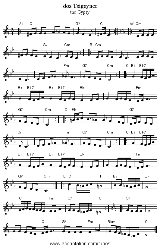 dos Tsigayner - staff notation