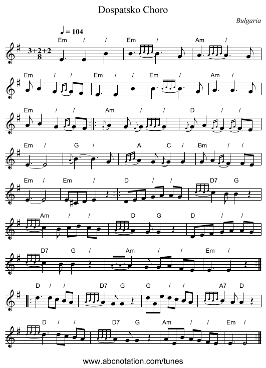 Dospatsko Choro - staff notation