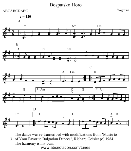 Dospatsko Horo - staff notation