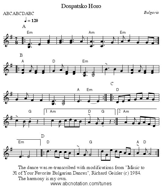 Dospatsko Horo - staff notation