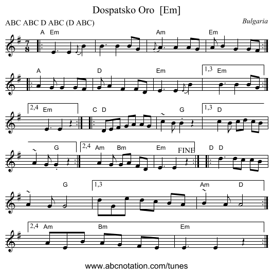 Dospatsko Oro  [Em] - staff notation