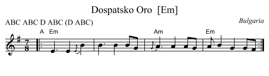 Dospatsko Oro  [Em] - staff notation