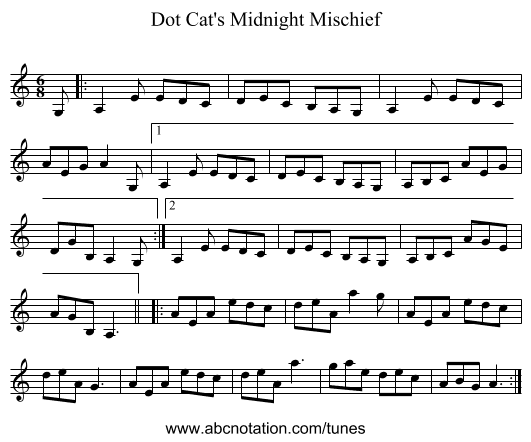 Dot Cat's Midnight Mischief - staff notation