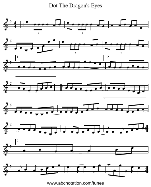 Dot The Dragon's Eyes - staff notation