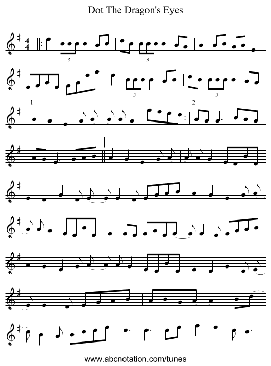 Dot The Dragon's Eyes - staff notation