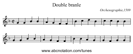 Double branle - staff notation