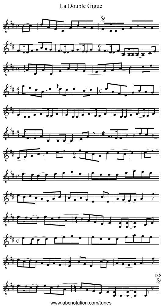 Double Gigue, La - staff notation