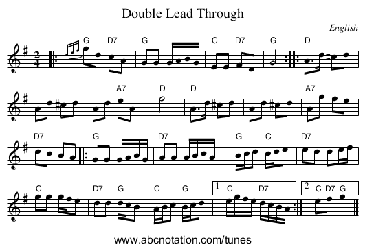 Double Lead Through - staff notation