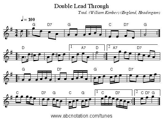 Double Lead Through - staff notation