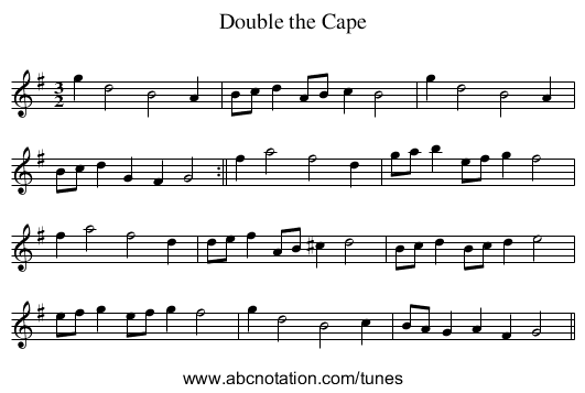 Double the Cape - staff notation
