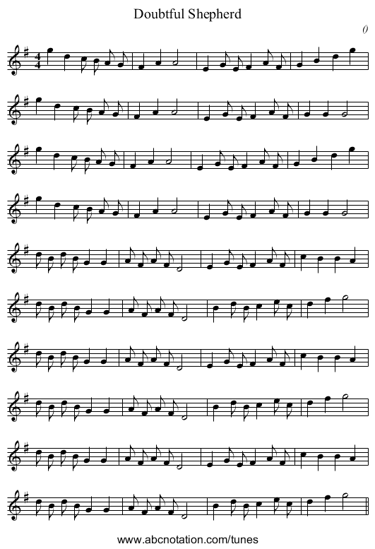 Doubtful Shepherd - staff notation