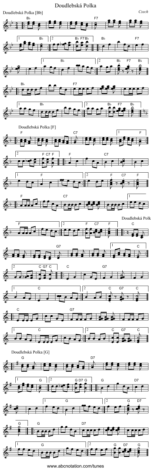 Doudlebsk&aacute; Polka - staff notation
