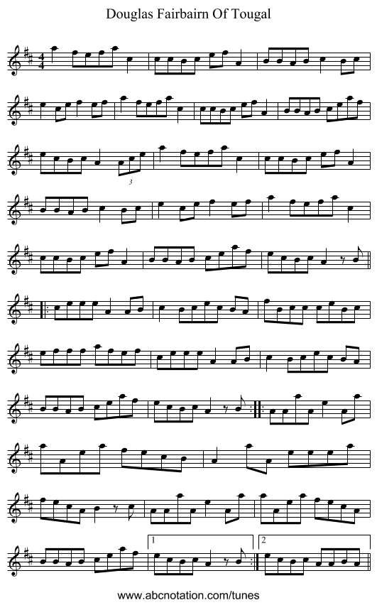 Douglas Fairbairn Of Tougal - staff notation