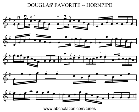 DOUGLAS' FAVORITE -- HORNPIPE - staff notation