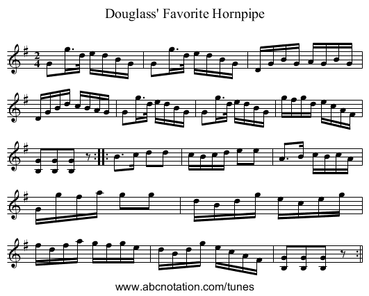Douglass' Favorite Hornpipe - staff notation