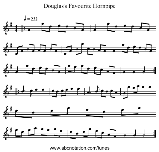 Douglas's Favourite Hornpipe - staff notation