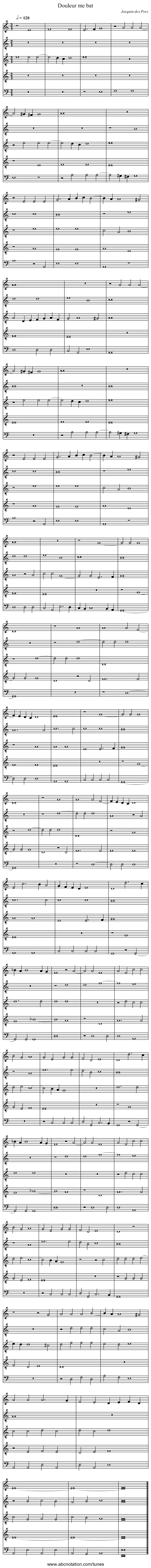 Douleur me bat - staff notation