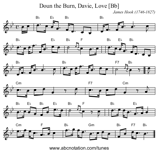 Doun the Burn, Davie, Love [Bb] - staff notation