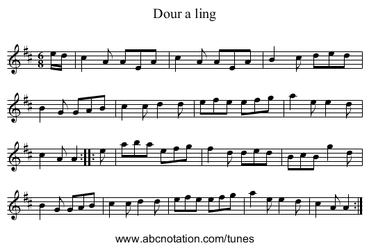 Dour a ling - staff notation