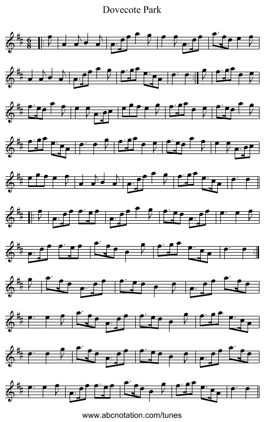 Dovecote Park - staff notation