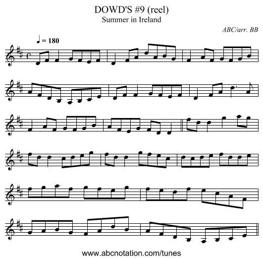 DOWD'S #9 (reel) - staff notation