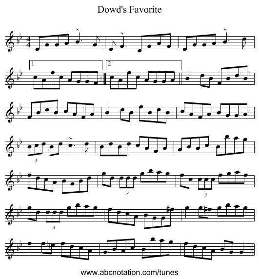 Dowd's Favorite - staff notation