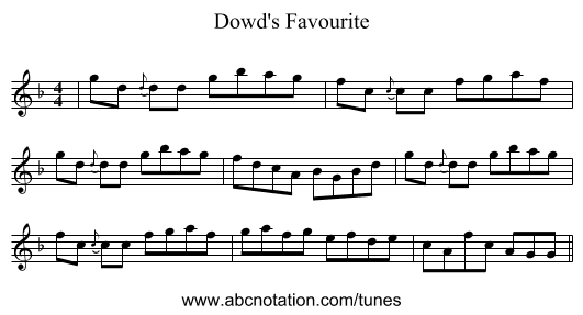 Dowd's Favourite - staff notation