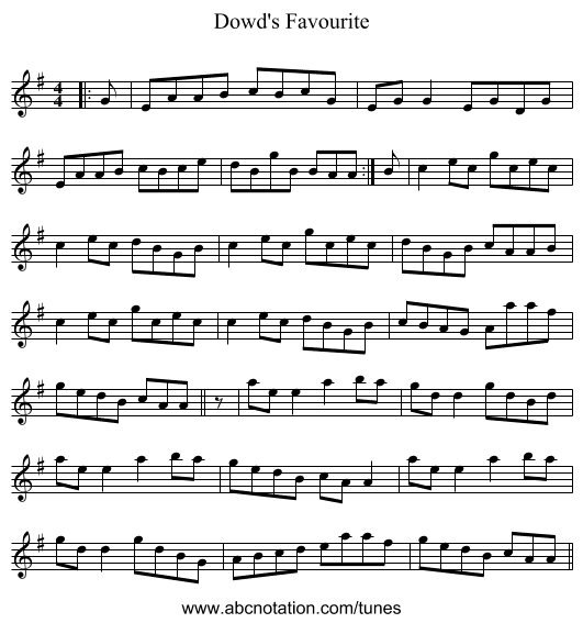 Dowd's Favourite - staff notation