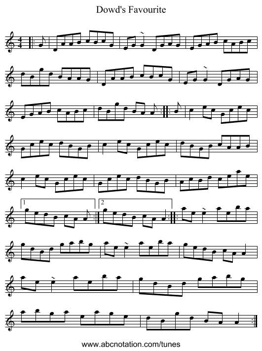 Dowd's Favourite - staff notation
