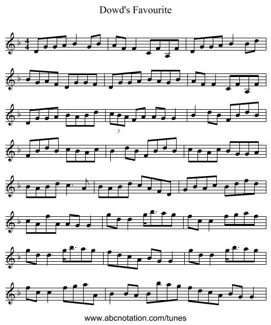 Dowd's Favourite - staff notation