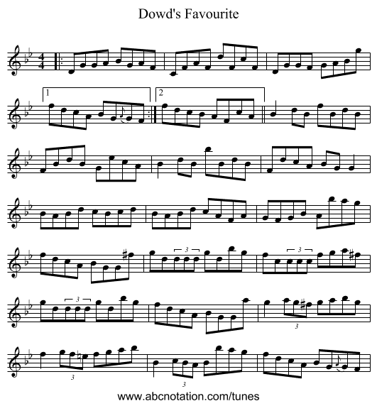 Dowd's Favourite - staff notation