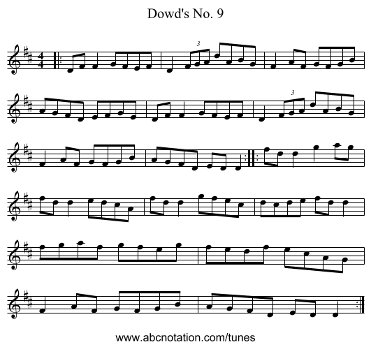 Dowd's No. 9 - staff notation