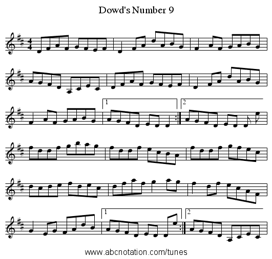 Dowd's Number 9 - staff notation