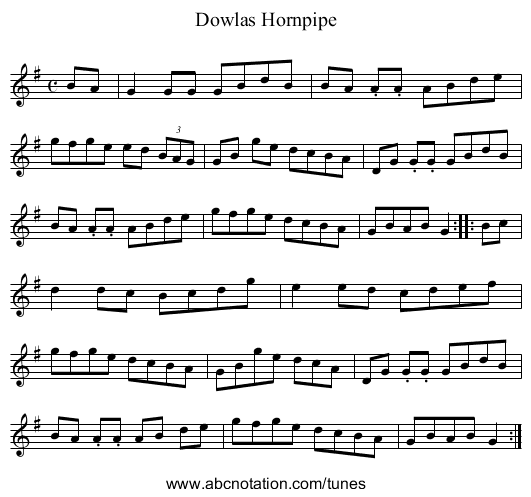 Dowlas Hornpipe - staff notation