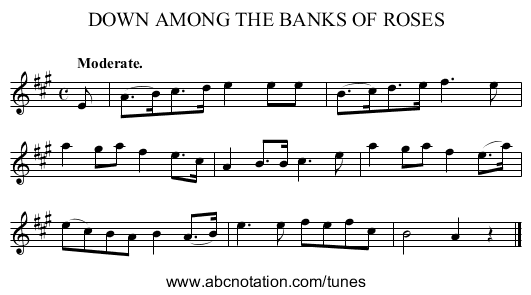 DOWN AMONG THE BANKS OF ROSES - staff notation
